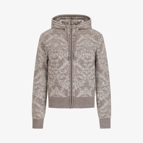 Southcross Pattern Cashmere Blend Knit Hooded Zip-Up_ME