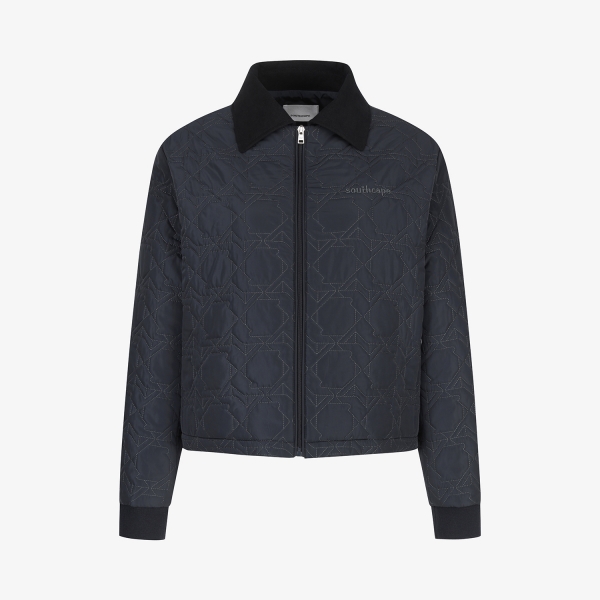 Quilted Suede-Collar Zip-Up Padding Jumper_DA