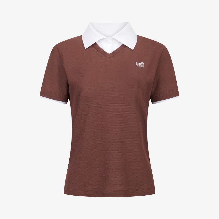 Knit-Like Collared Short-Sleeve T-Shirt_BR