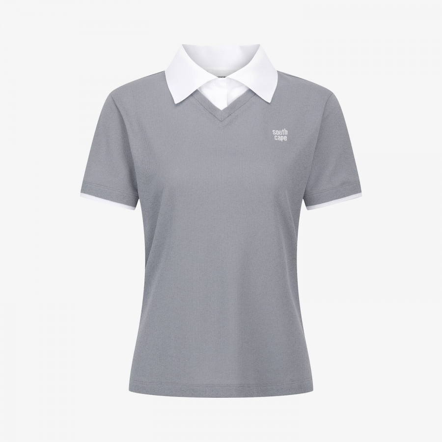 Knit-Like Collared Short-Sleeve T-Shirt_GY