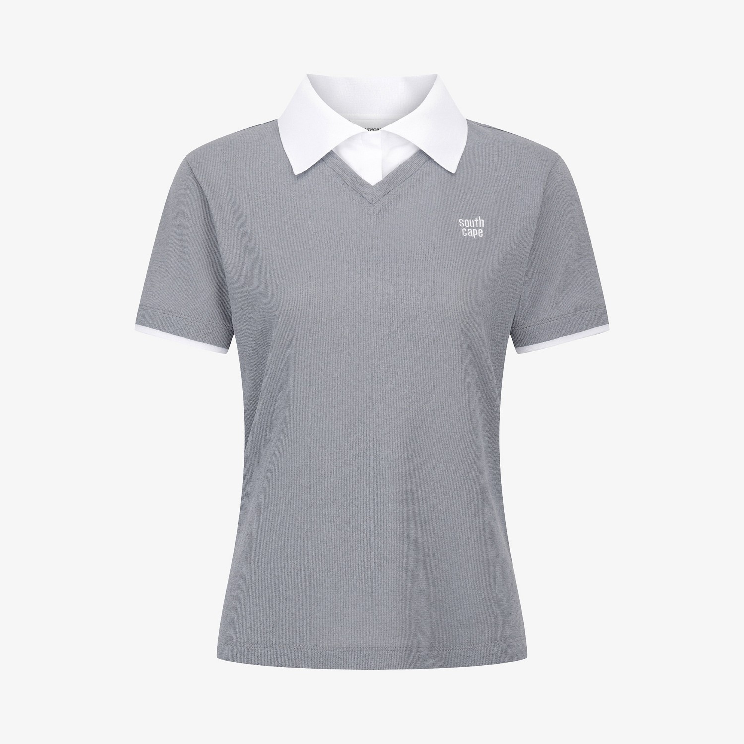 Knit-Like Collared Short-Sleeve T-Shirt_GY
