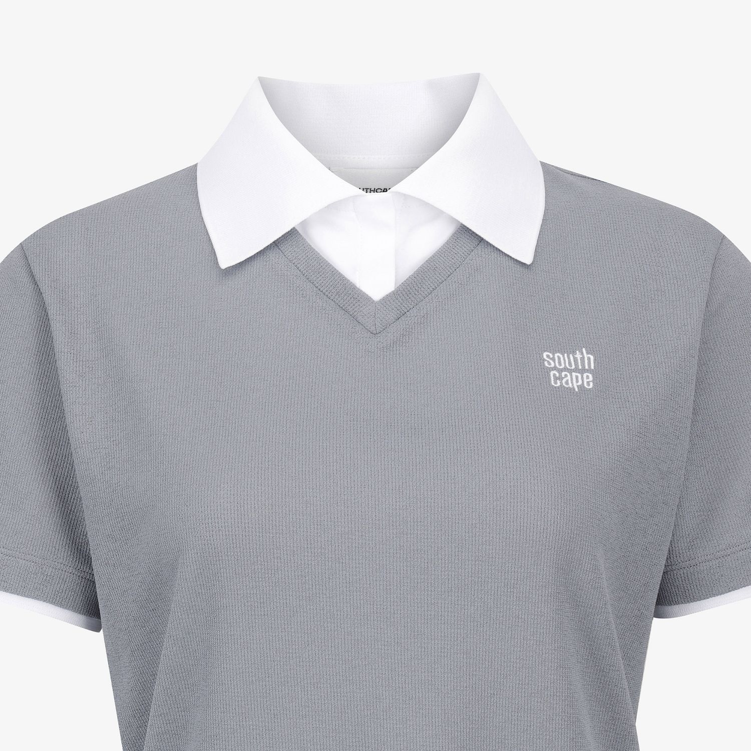 Knit-Like Collared Short-Sleeve T-Shirt_GY