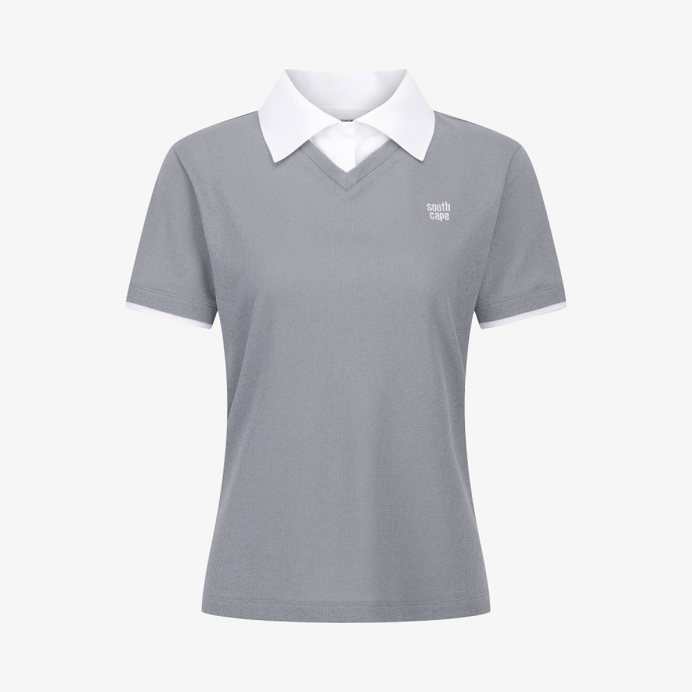 Knit-Like Collared Short-Sleeve T-Shirt_GY