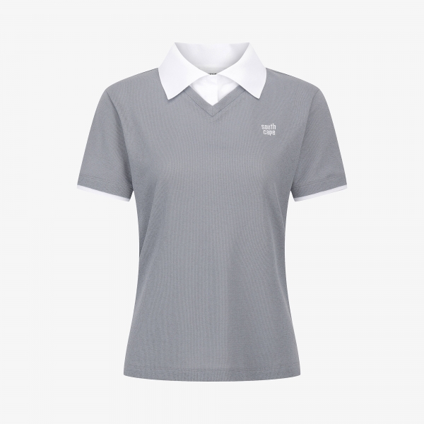 Knit-Like Collared Short-Sleeve T-Shirt_GY