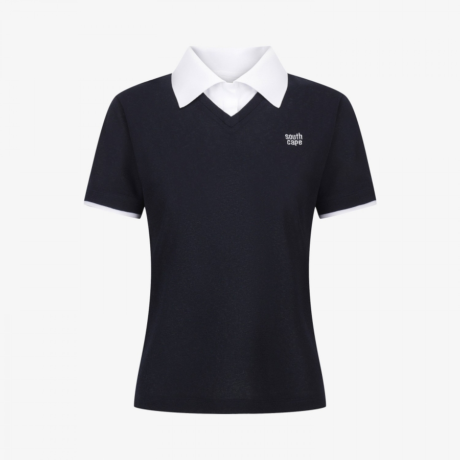 Knit-Like Collared Short-Sleeve T-Shirt_NA