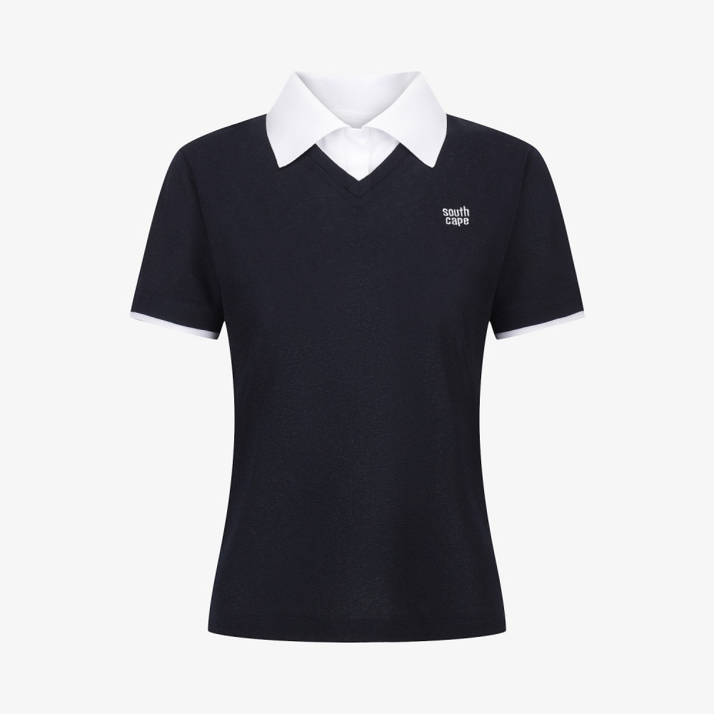 Knit-Like Collared Short-Sleeve T-Shirt_NA