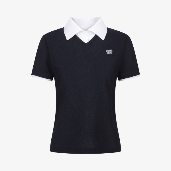 Knit-Like Collared Short-Sleeve T-Shirt_NA