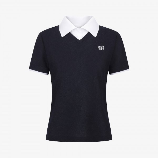 Knit-Like Collared Short-Sleeve T-Shirt_NA