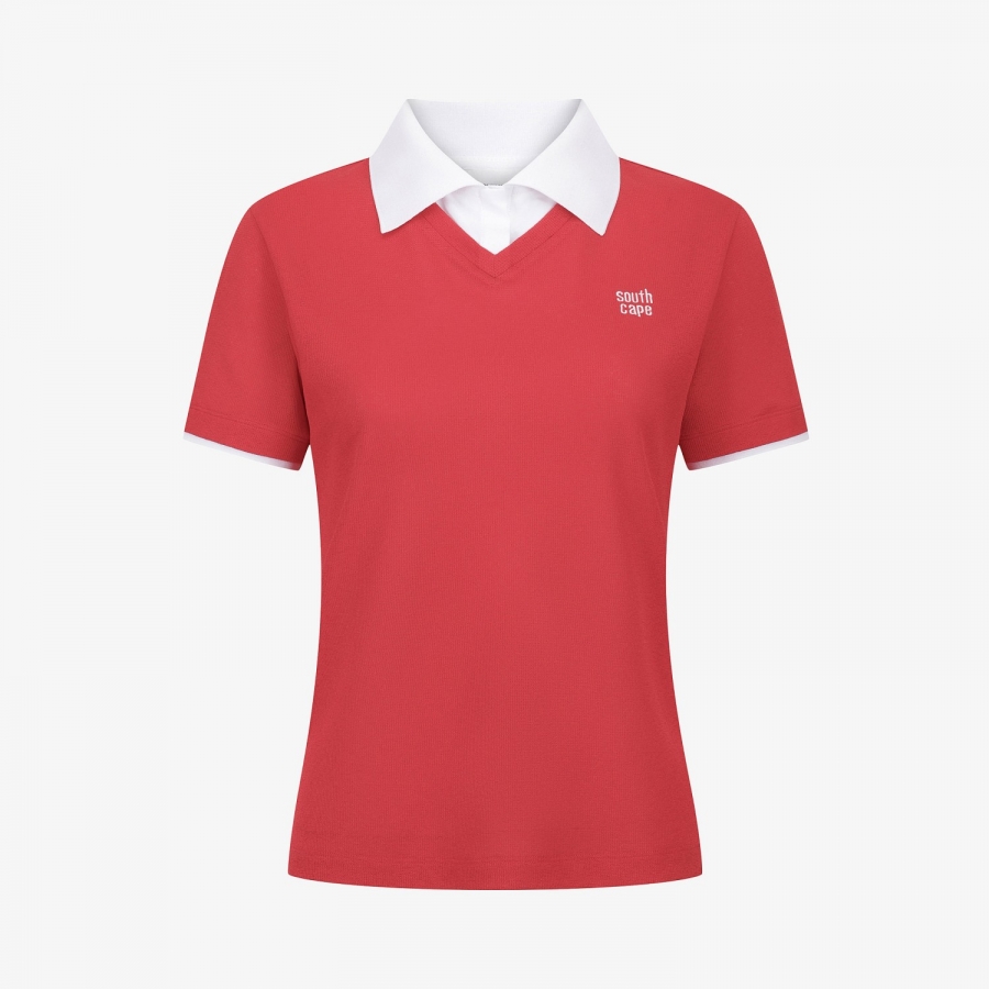 Knit-Like Collared Short-Sleeve T-Shirt_RD
