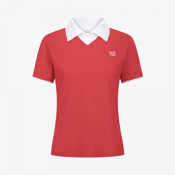 Knit-Like Collared Short-Sleeve T-Shirt_RD