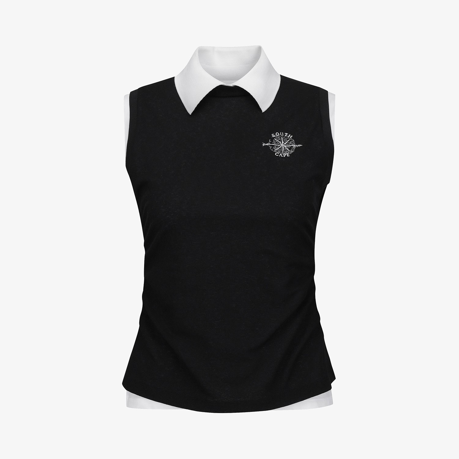 Knit-Like Sleeveless Collar T-Shirt_BK
