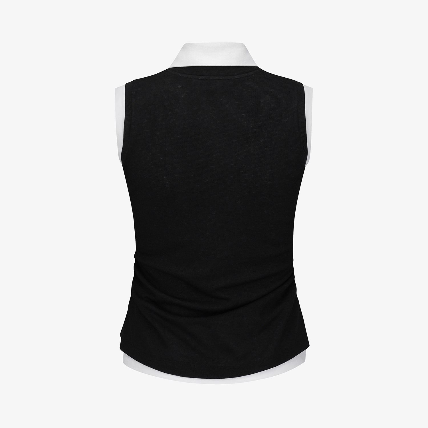 Knit-Like Sleeveless Collar T-Shirt_BK