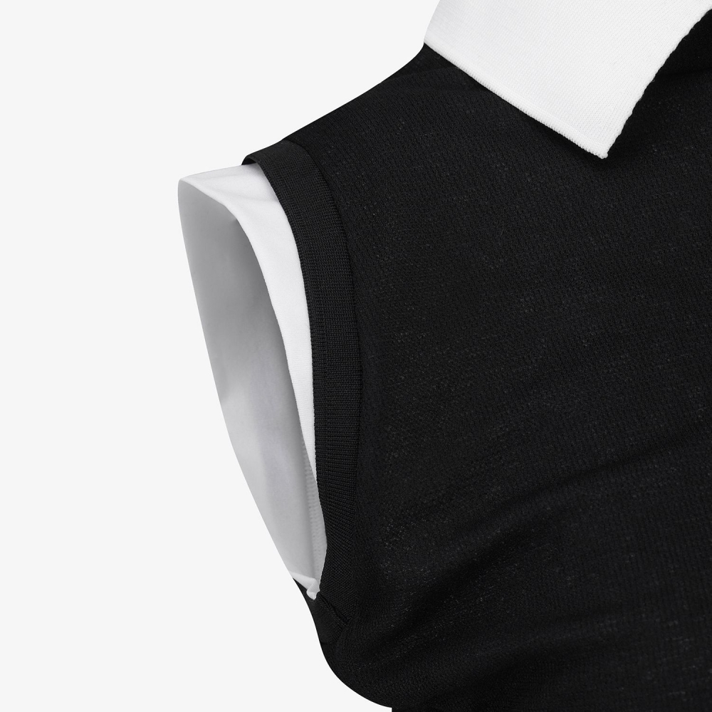 Knit-Like Sleeveless Collar T-Shirt_BK