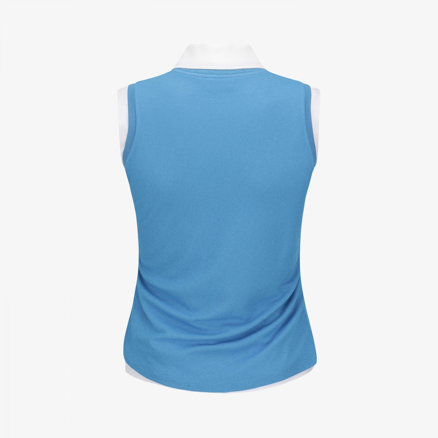Knit-Like Sleeveless Collar T-Shirt_BL
