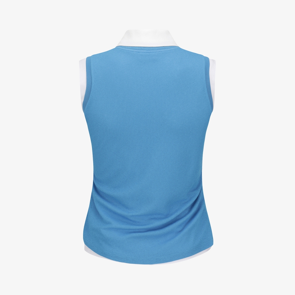 Knit-Like Sleeveless Collar T-Shirt_BL