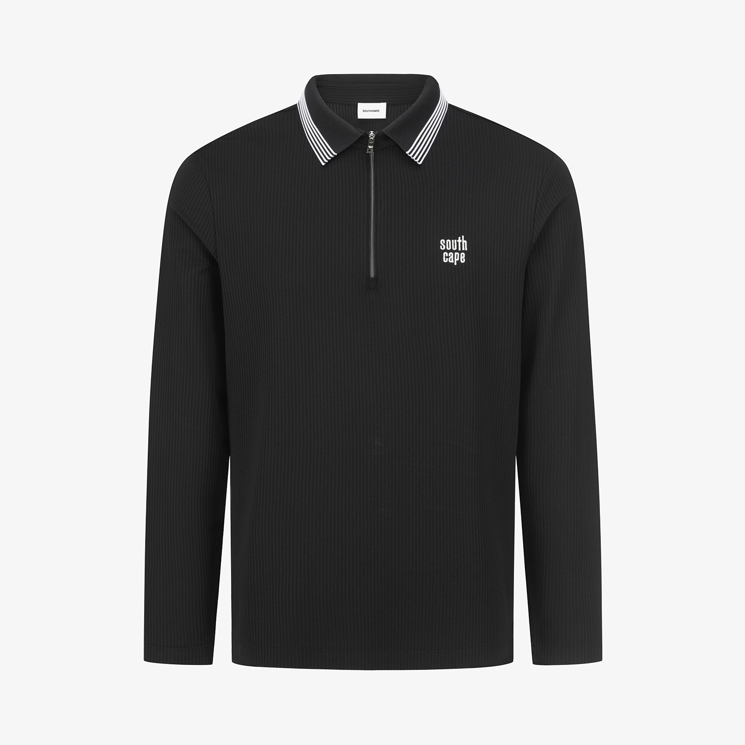 Stripe Collar Zip-Up T-Shirt_BK
