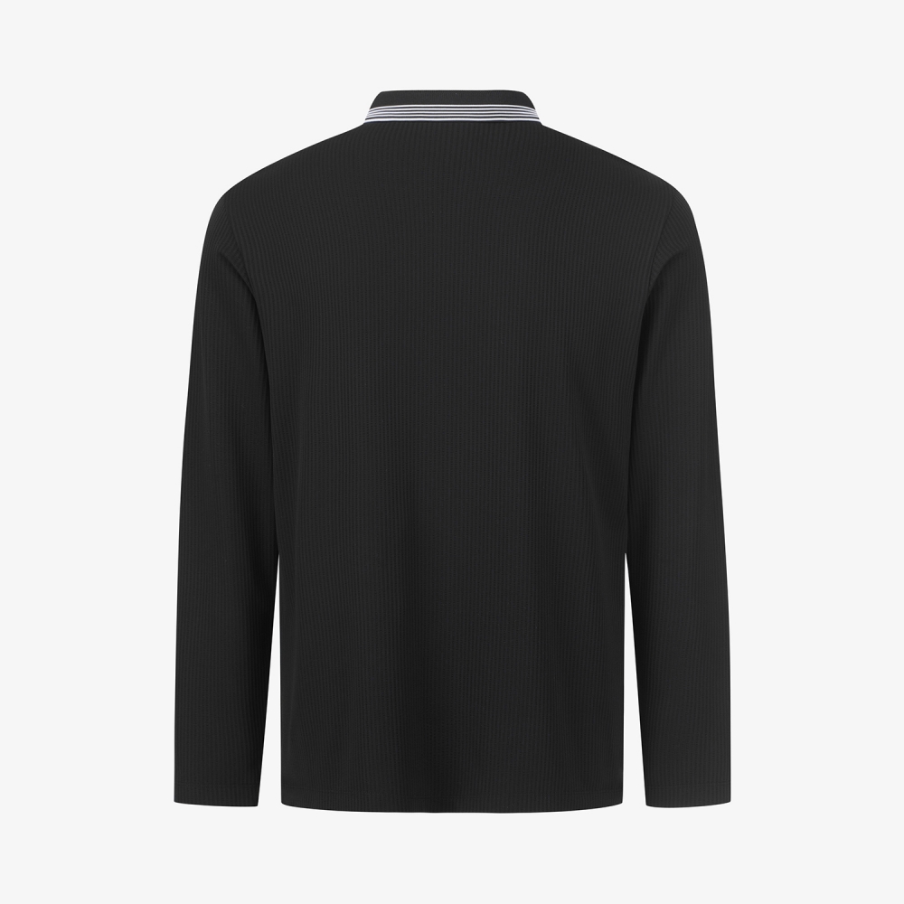 Stripe Collar Zip-Up T-Shirt_BK