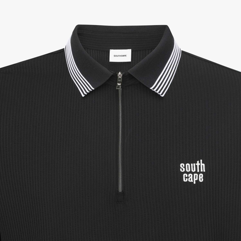Stripe Collar Zip-Up T-Shirt_BK