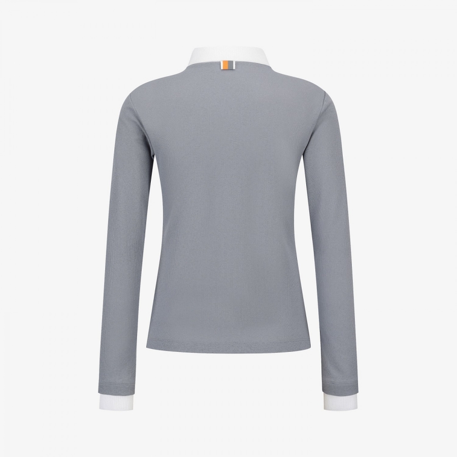 Knit-Like Collared Long-Sleeve Performance T-Shirt_GY