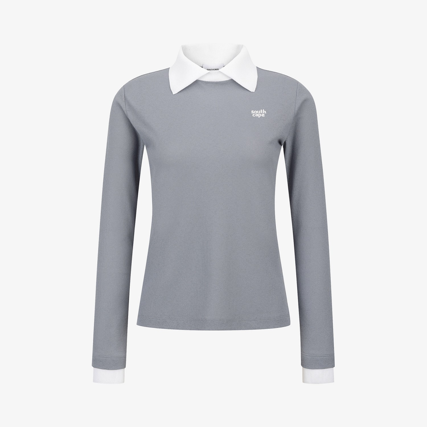 Knit-Like Collared Long-Sleeve Performance T-Shirt_GY