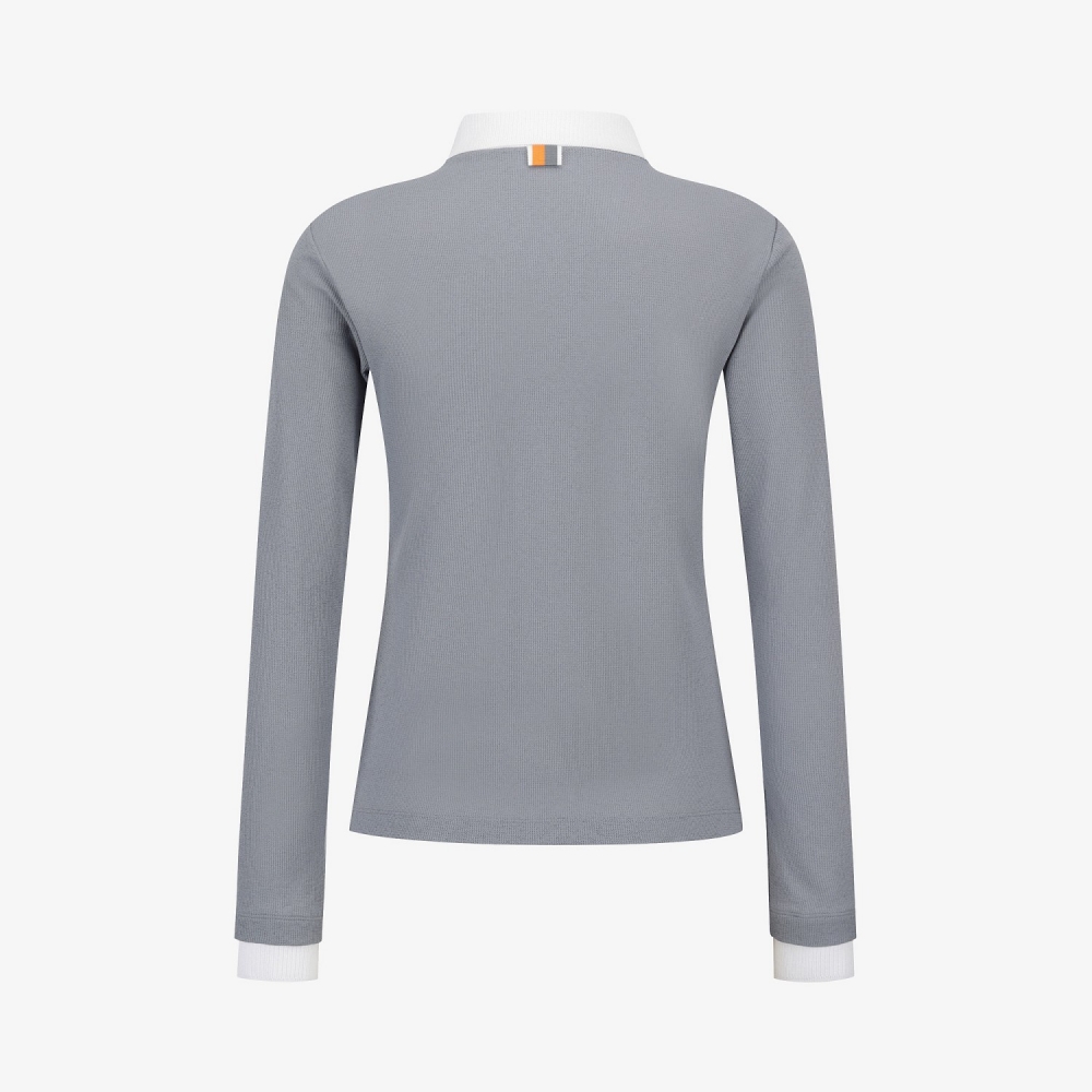 Knit-Like Collared Long-Sleeve Performance T-Shirt_GY