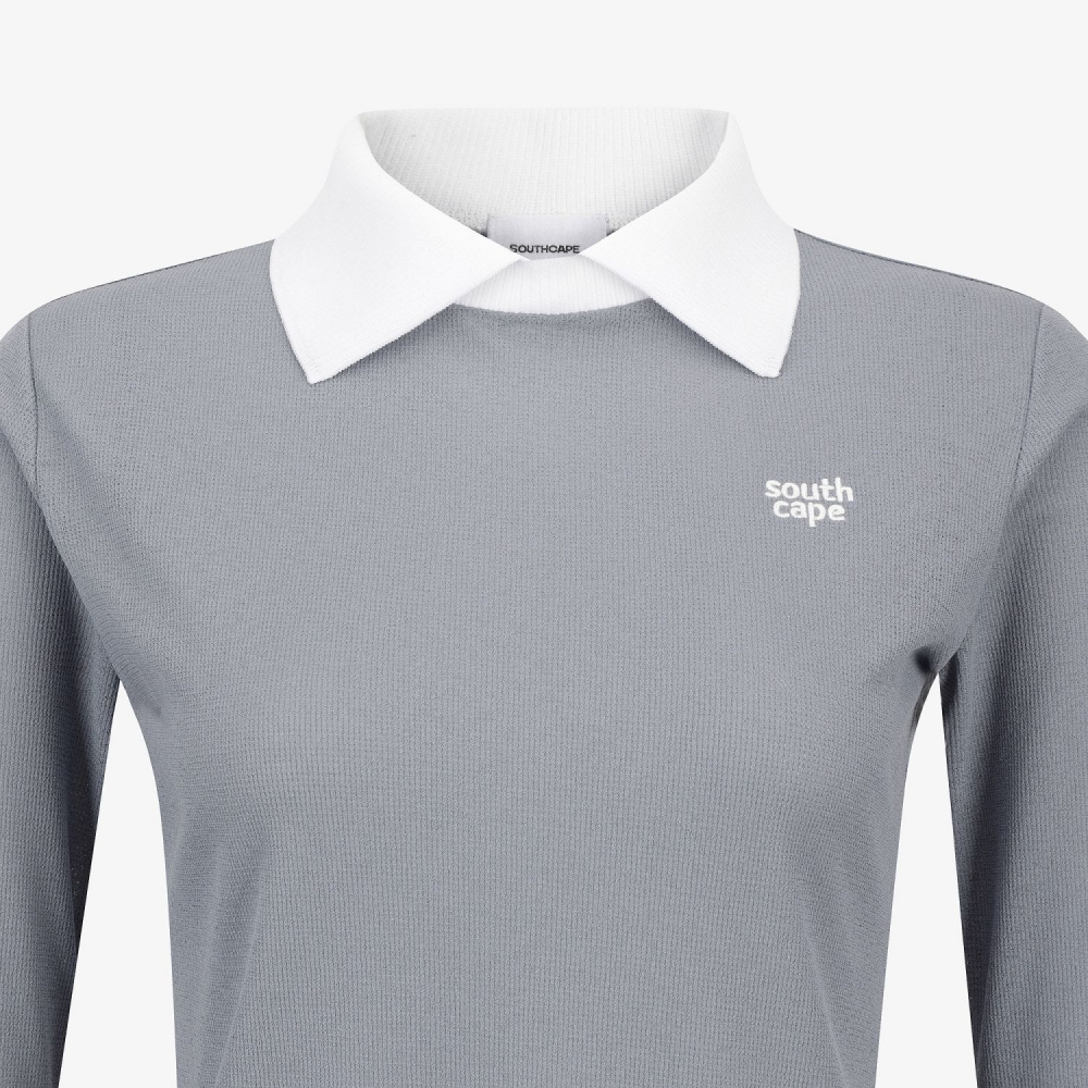 Knit-Like Collared Long-Sleeve Performance T-Shirt_GY