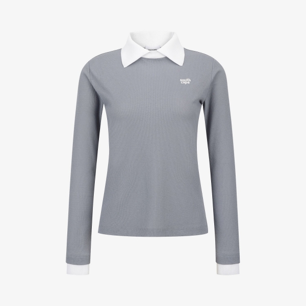 Knit-Like Collared Long-Sleeve Performance T-Shirt_GY