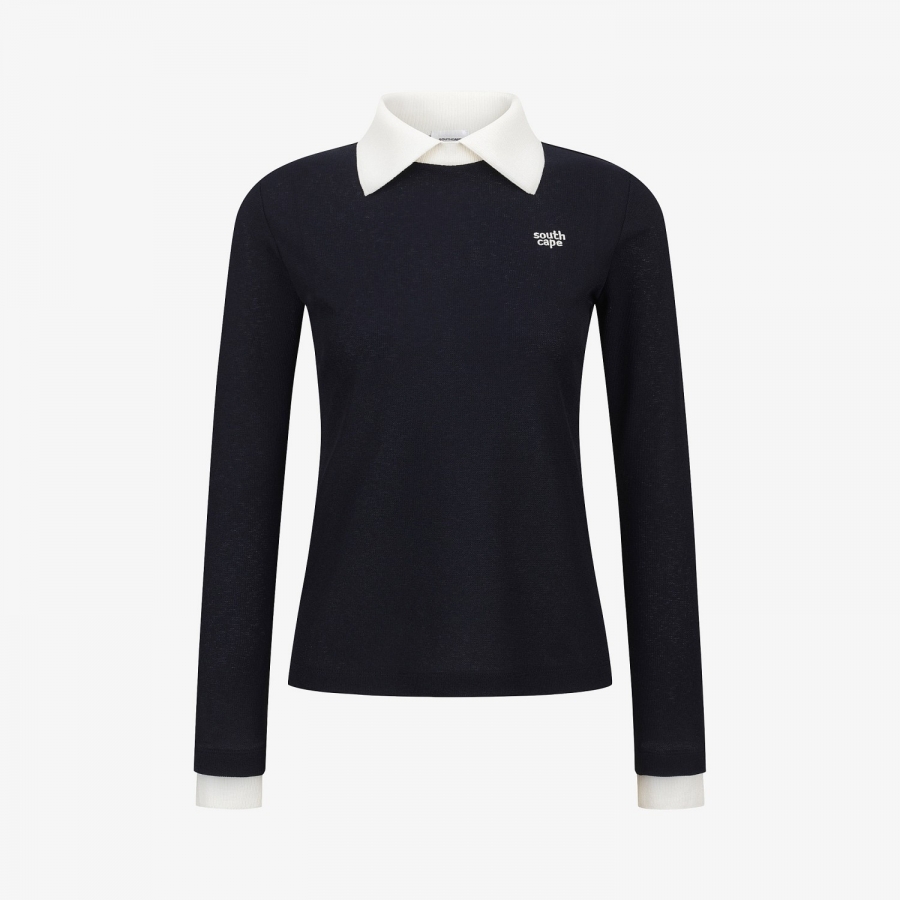 Knit-Like Collared Long-Sleeve Performance T-Shirt_NA