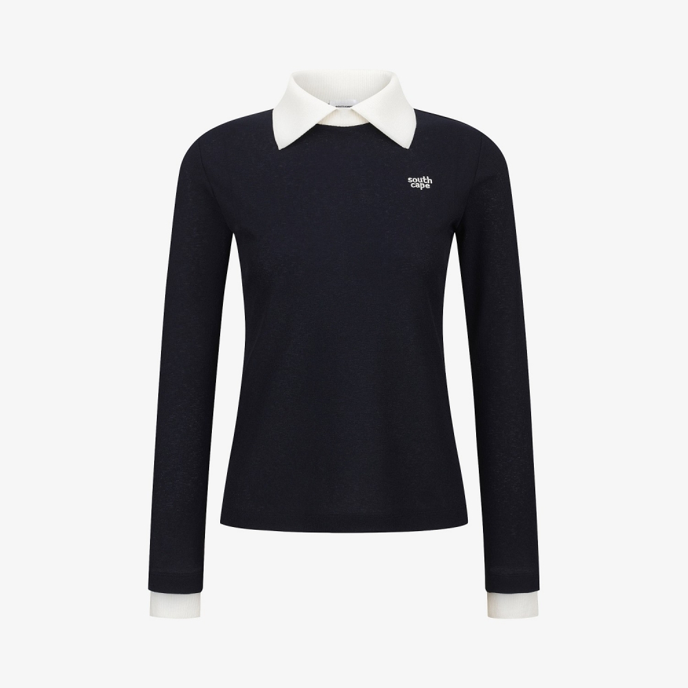 Knit-Like Collared Long-Sleeve Performance T-Shirt_NA