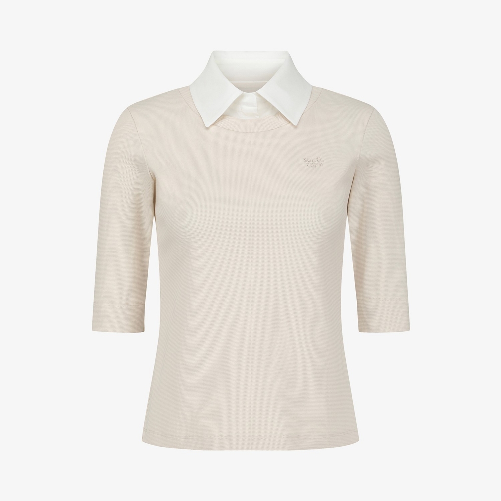 Layered Collar Half-Sleeve T-Shirt_LE