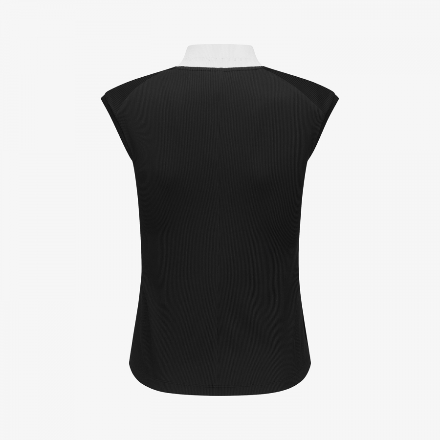 Ribbed Half-Neck Sleeveless T-Shirt_BK