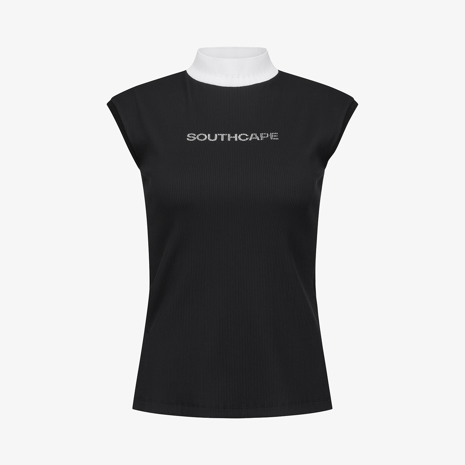 Ribbed Half-Neck Sleeveless T-Shirt_BK
