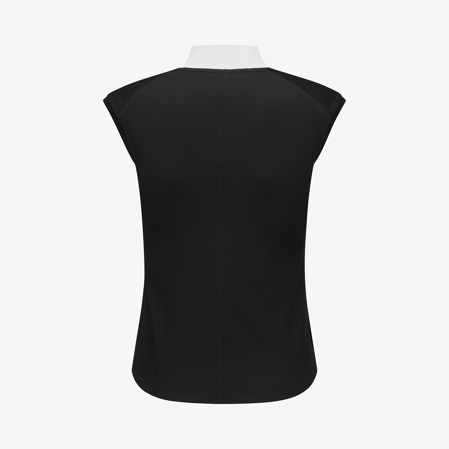 Ribbed Half-Neck Sleeveless T-Shirt_BK
