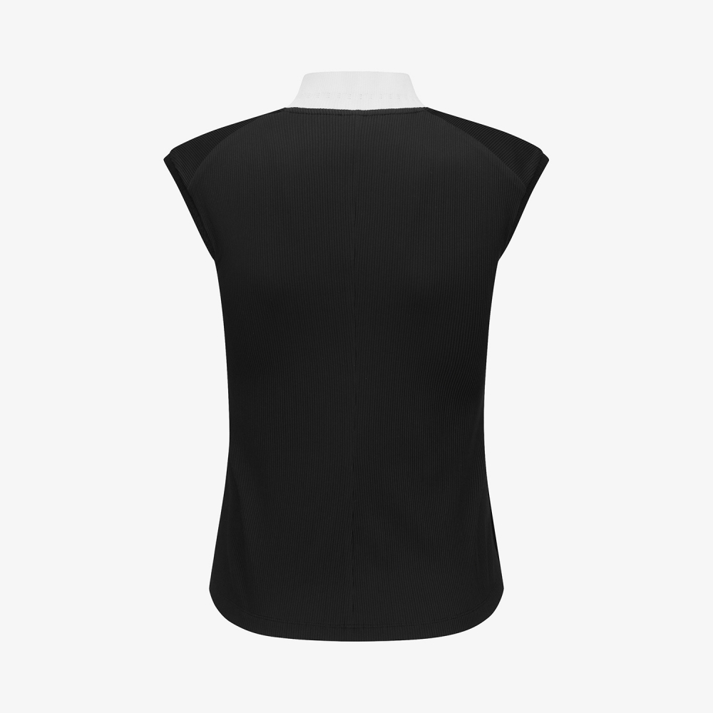 Ribbed Half-Neck Sleeveless T-Shirt_BK