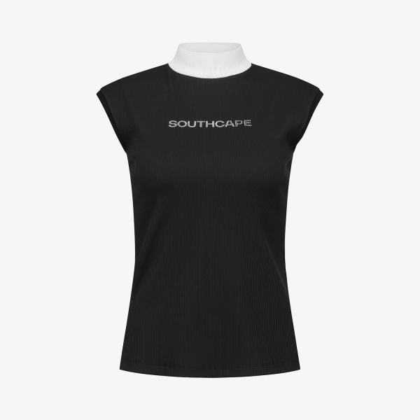 Ribbed Half-Neck Sleeveless T-Shirt_BK