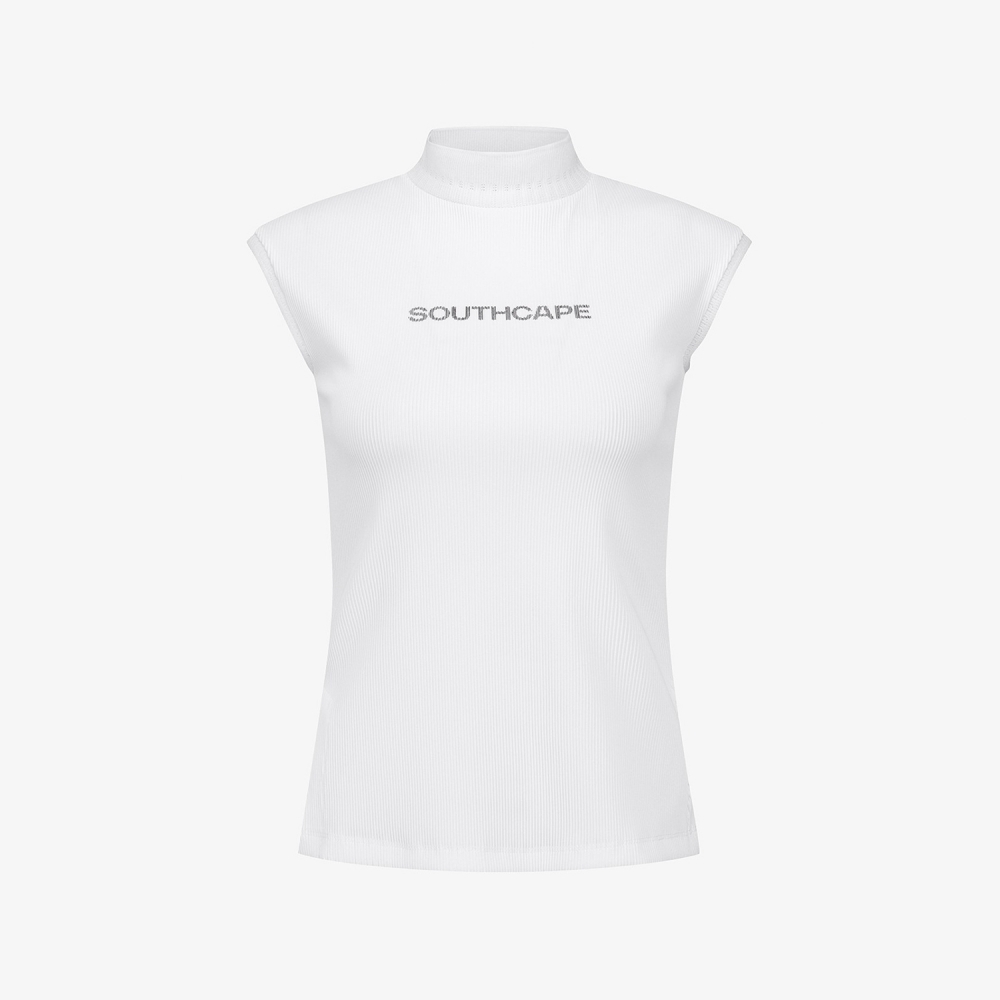 Ribbed Half-Neck Sleeveless T-Shirt_WT