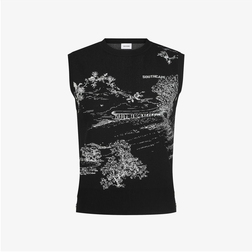 Namhae Heritage Print Knit Vest_BK