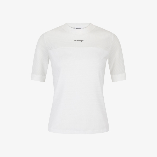 Mesh Texture Contrast Round T-Shirt_WT