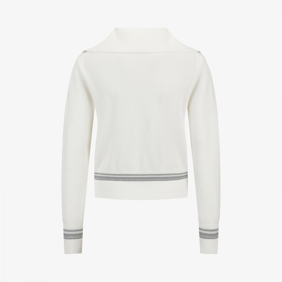 Sailor Collar Stripe Knit Zip-Up Cardigan_아이보리
