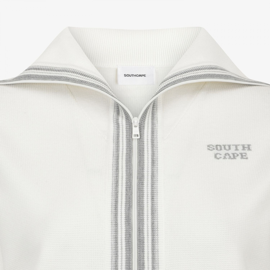 Sailor Collar Stripe Knit Zip-Up Cardigan_아이보리