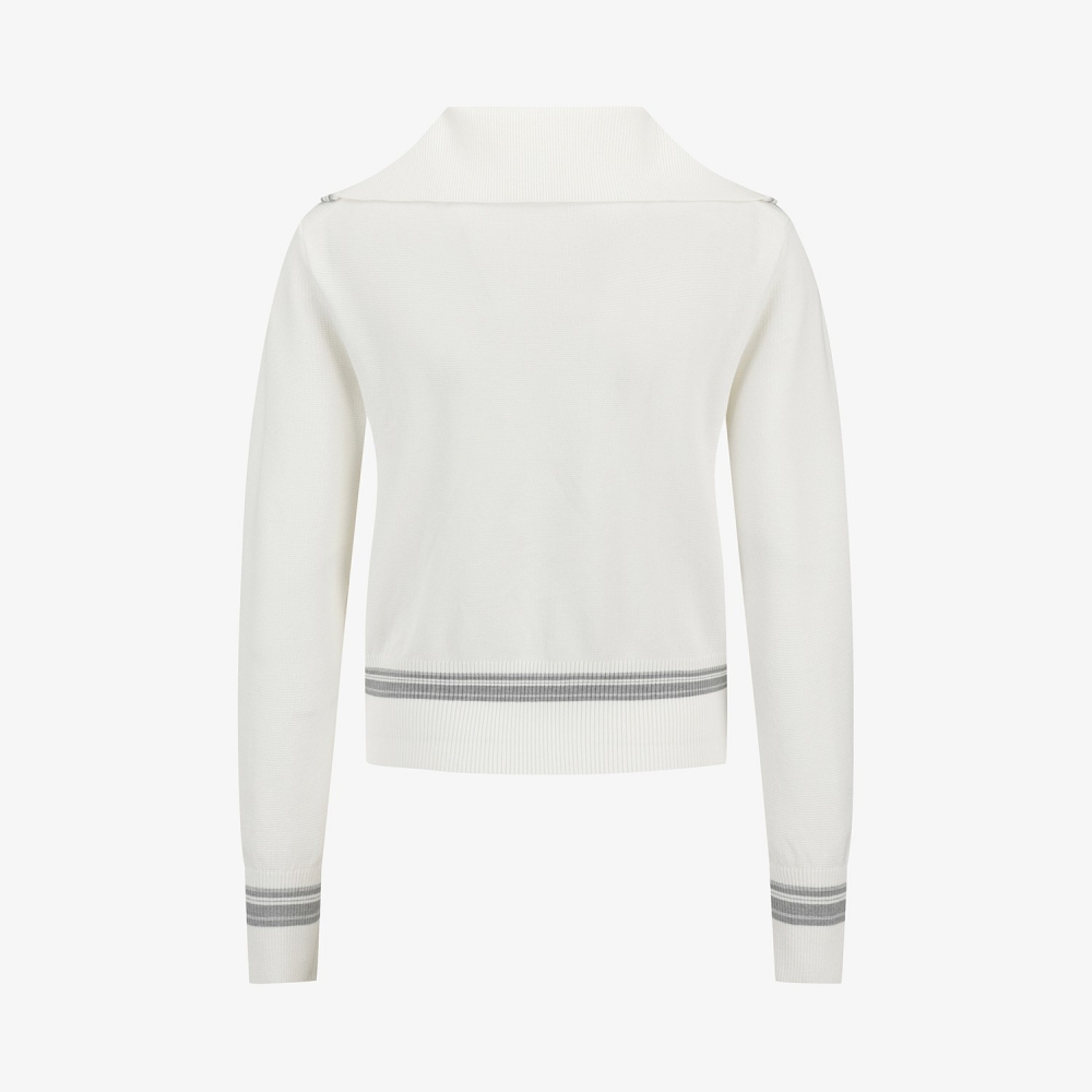 Sailor Collar Stripe Knit Zip-Up Cardigan_아이보리
