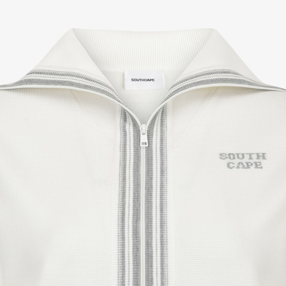Sailor Collar Stripe Knit Zip-Up Cardigan_아이보리