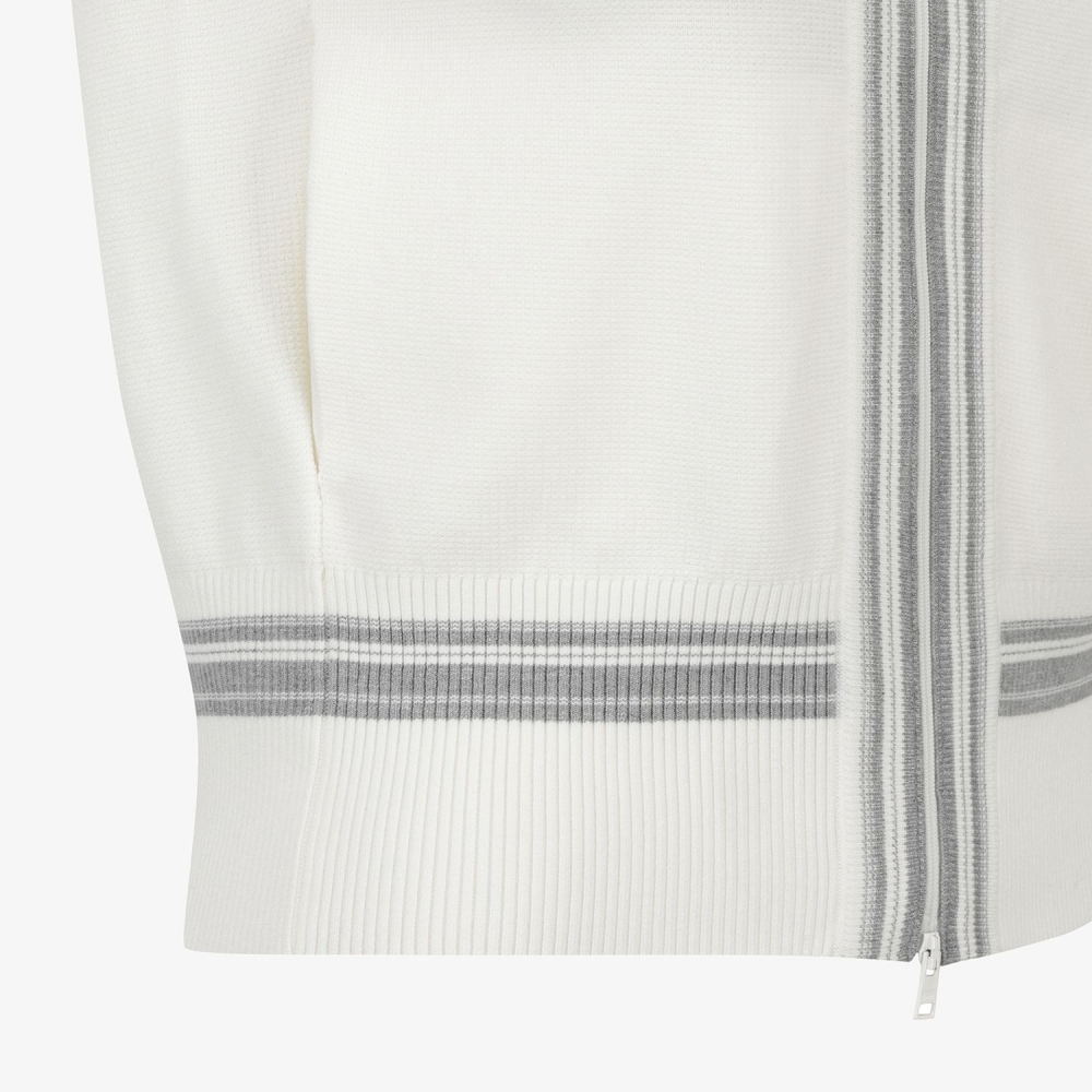 Sailor Collar Stripe Knit Zip-Up Cardigan_아이보리