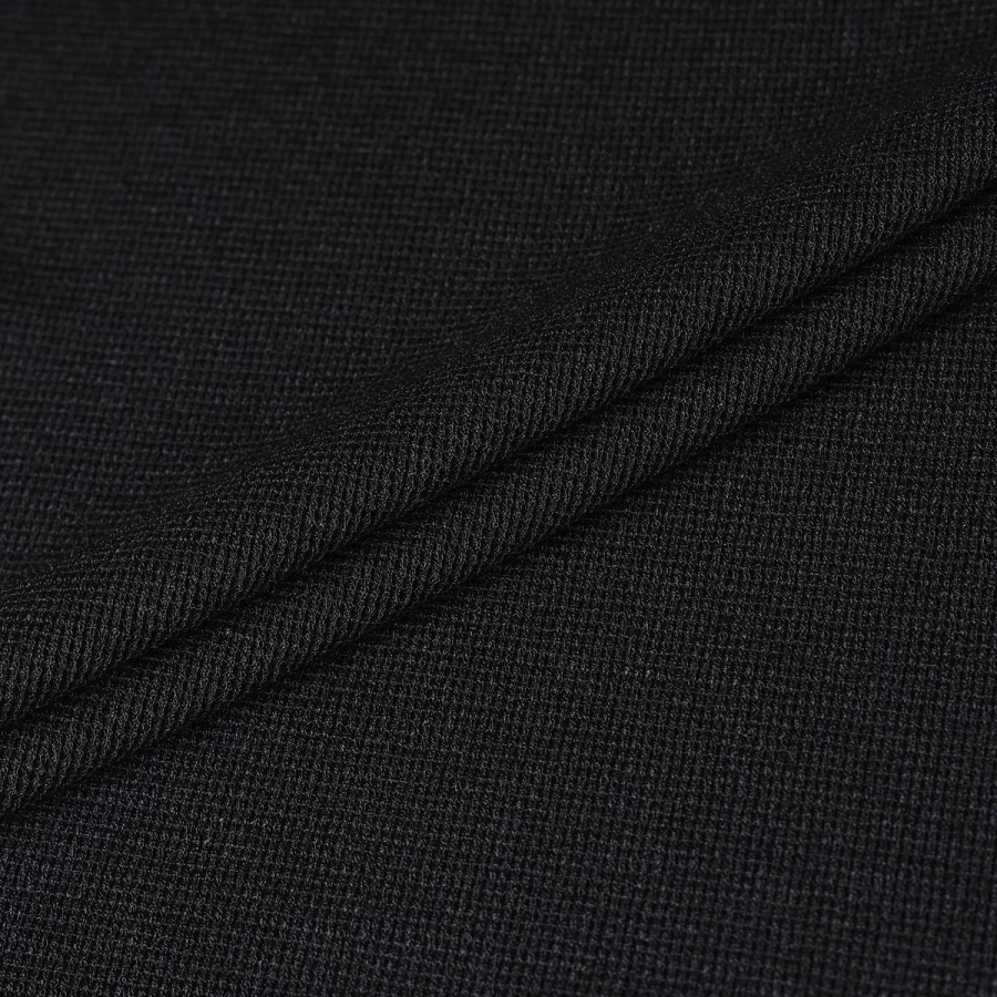 Waffle Texture Contrast Collar T-Shirt_BK