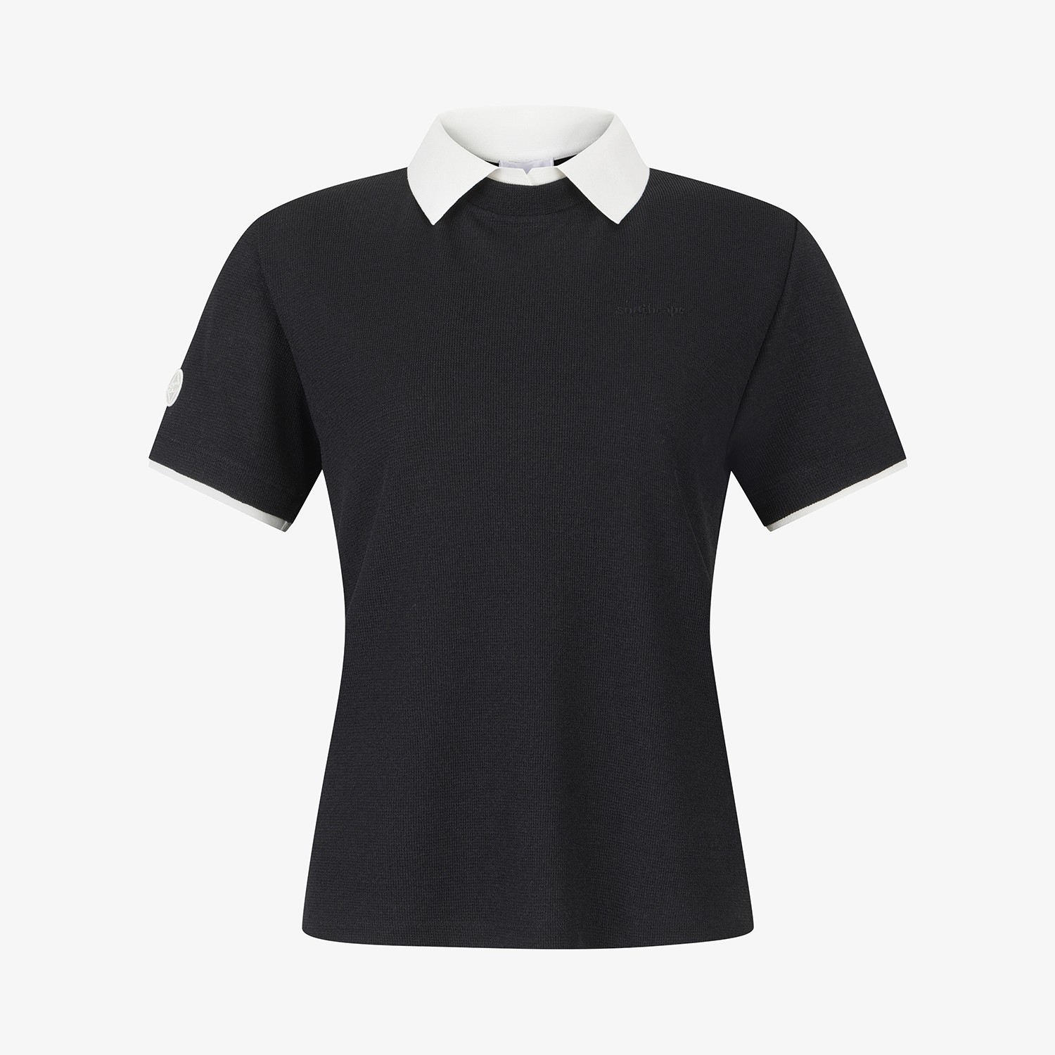 Waffle Texture Contrast Collar T-Shirt_BK
