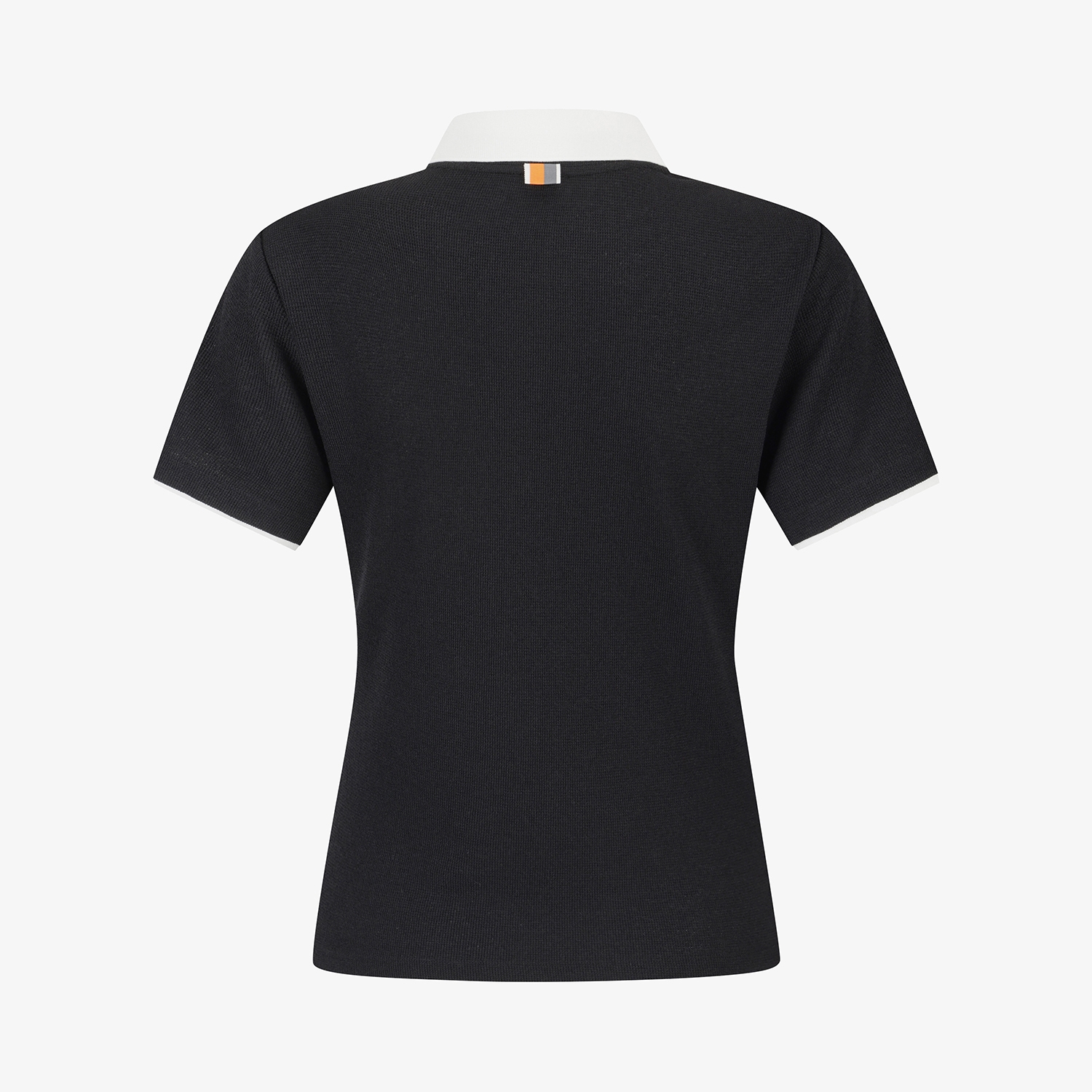 Waffle Texture Contrast Collar T-Shirt_BK