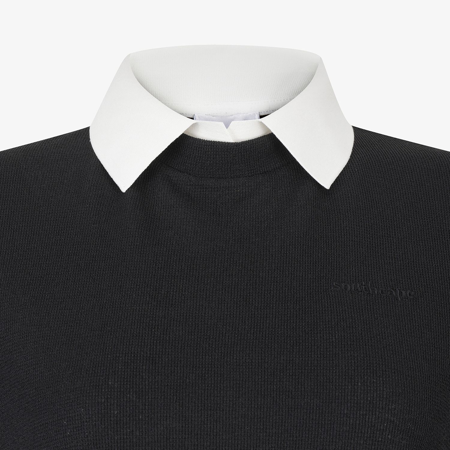 Waffle Texture Contrast Collar T-Shirt_BK