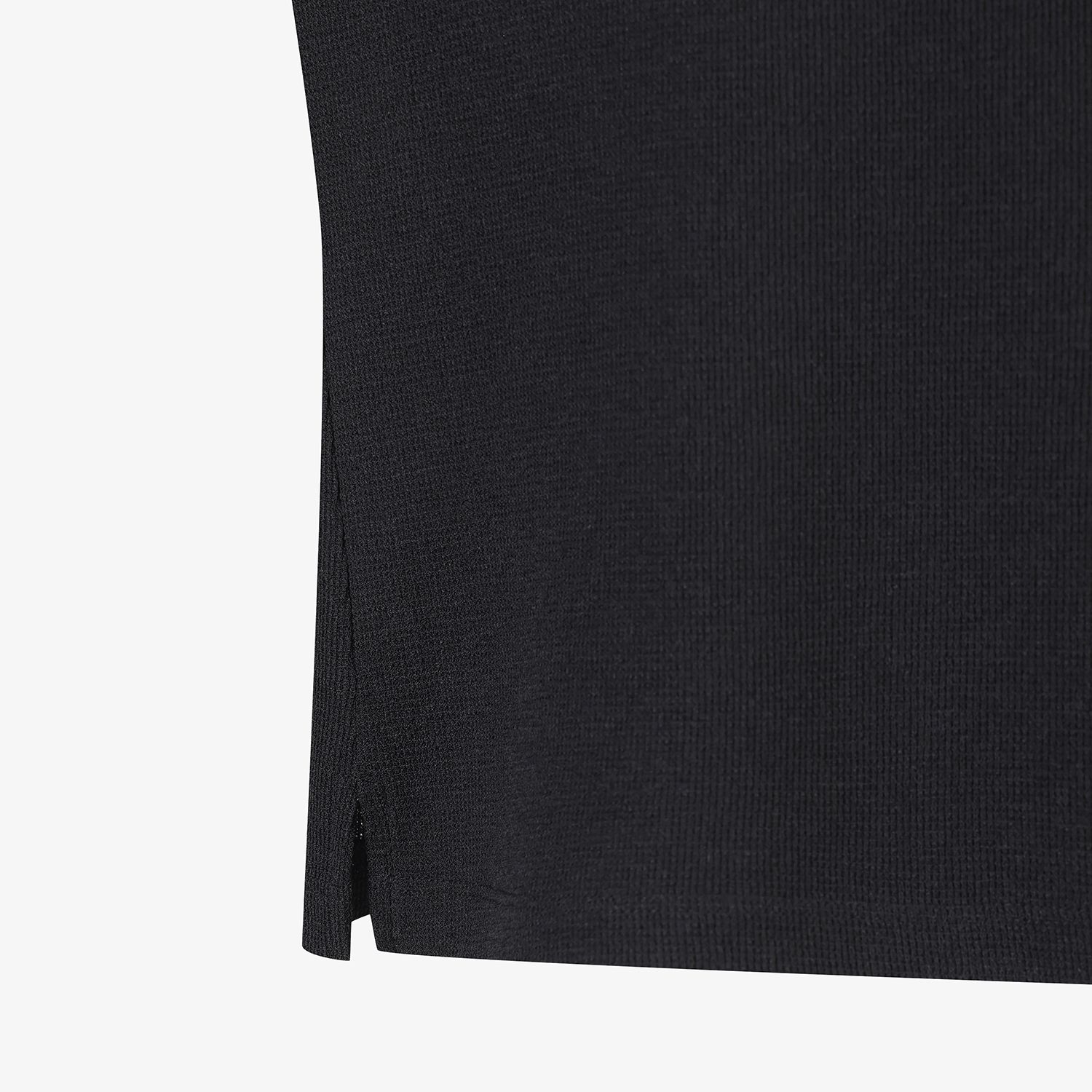 Waffle Texture Contrast Collar T-Shirt_BK