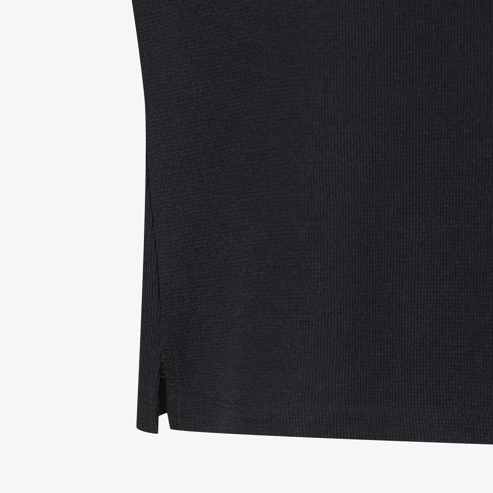 Waffle Texture Contrast Collar T-Shirt_BK