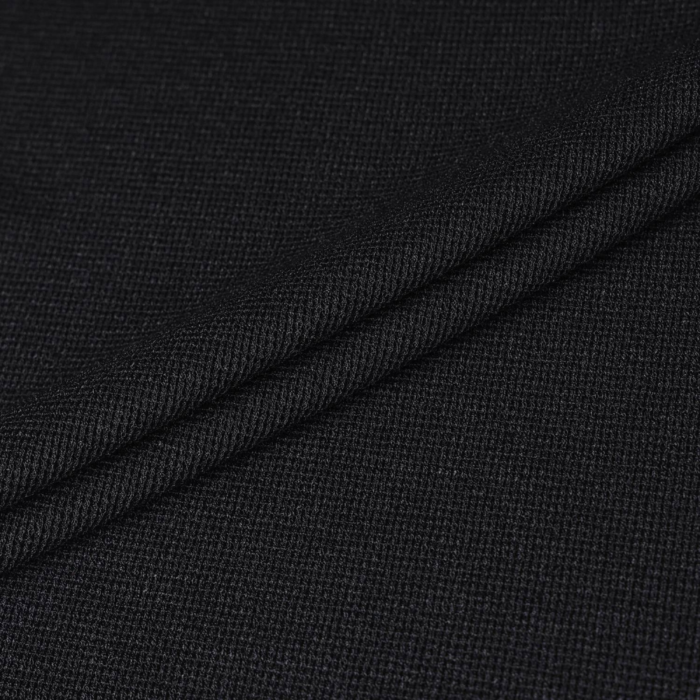 Waffle Texture Contrast Collar T-Shirt_BK